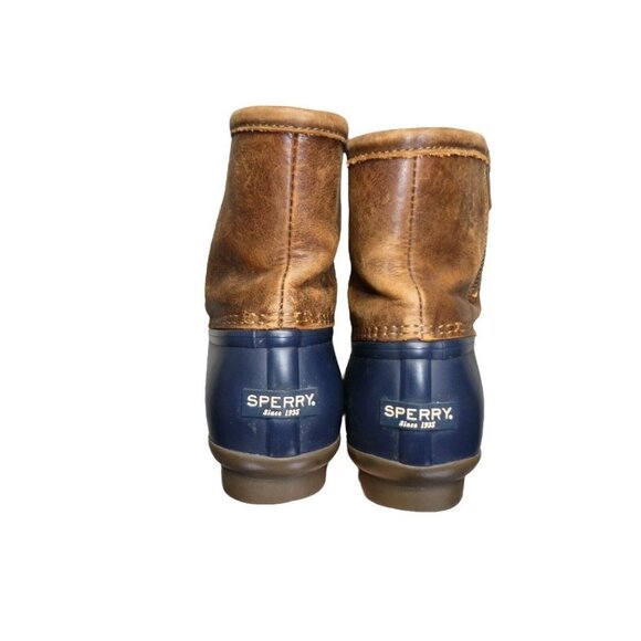 Sperry Top-Sider Womens 6.5 Brown Leather Saltwater Blue Rubber Duck Boots - Picture 3 of 12